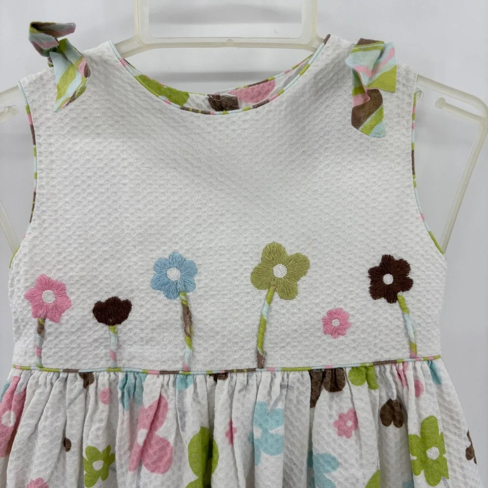 Sarah Louise Floral Dress Kids 2Y White Hand Embroidered Seersucker Easter Bows